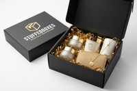 Black box with products and gold tissue