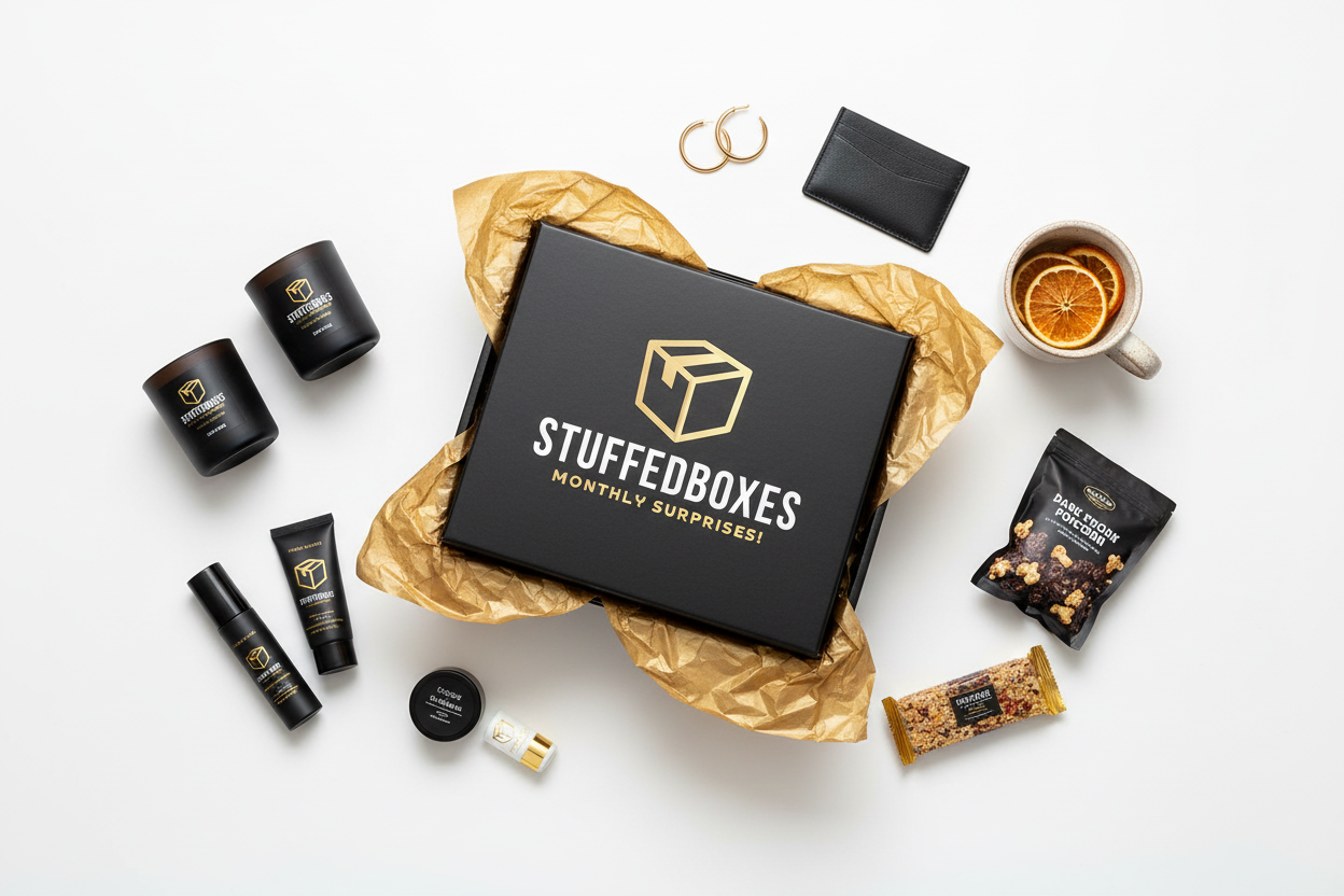 Flat lay with products displayed