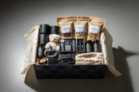 Large overflowing luxury subscription box from above